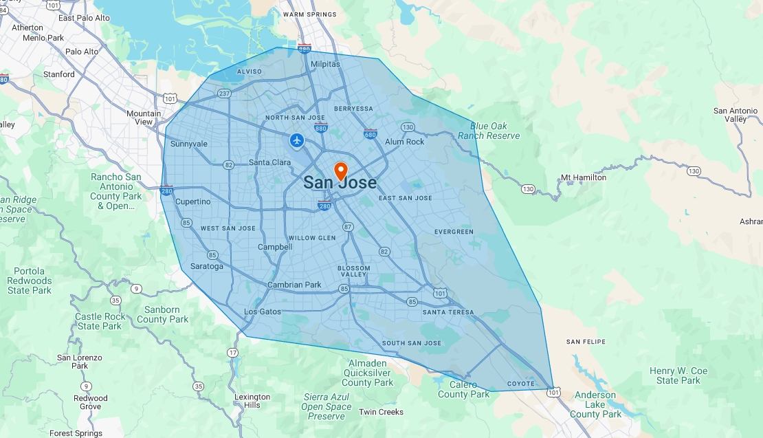 San Jose service area map